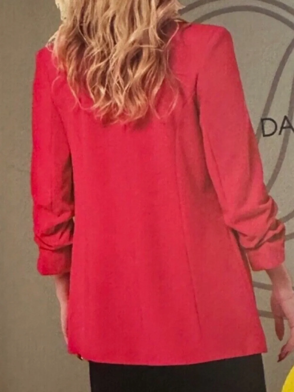 NWT [Dakota Blue] Crepe Open-Front Ruched 3/4 Sleeve Blazer Hot Pink Women’s S - Picture 3 of 6